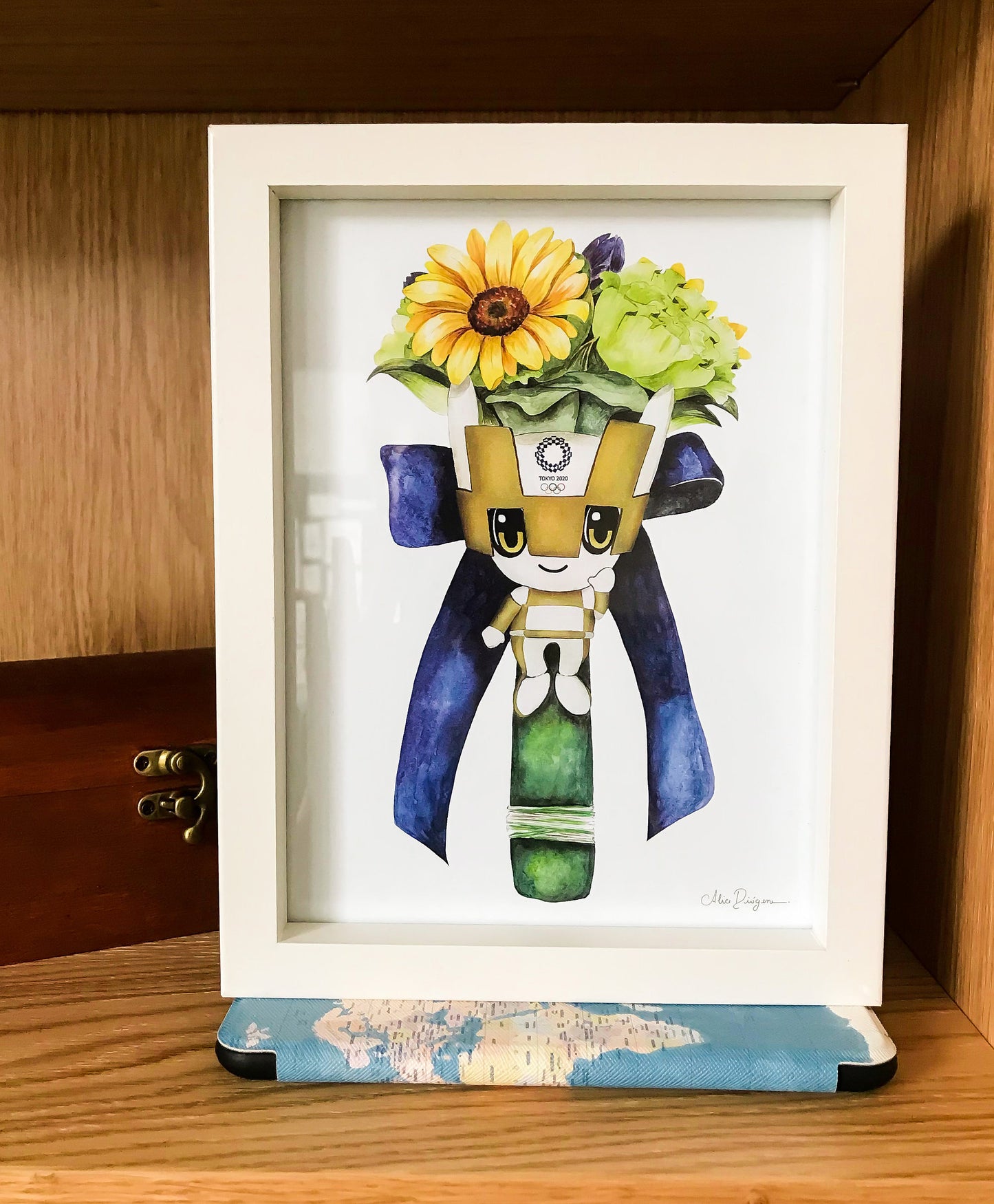 Tokyo Olympic Victory Bouquet and Mascot - Watercolour painting - Print | 20 x 15cm