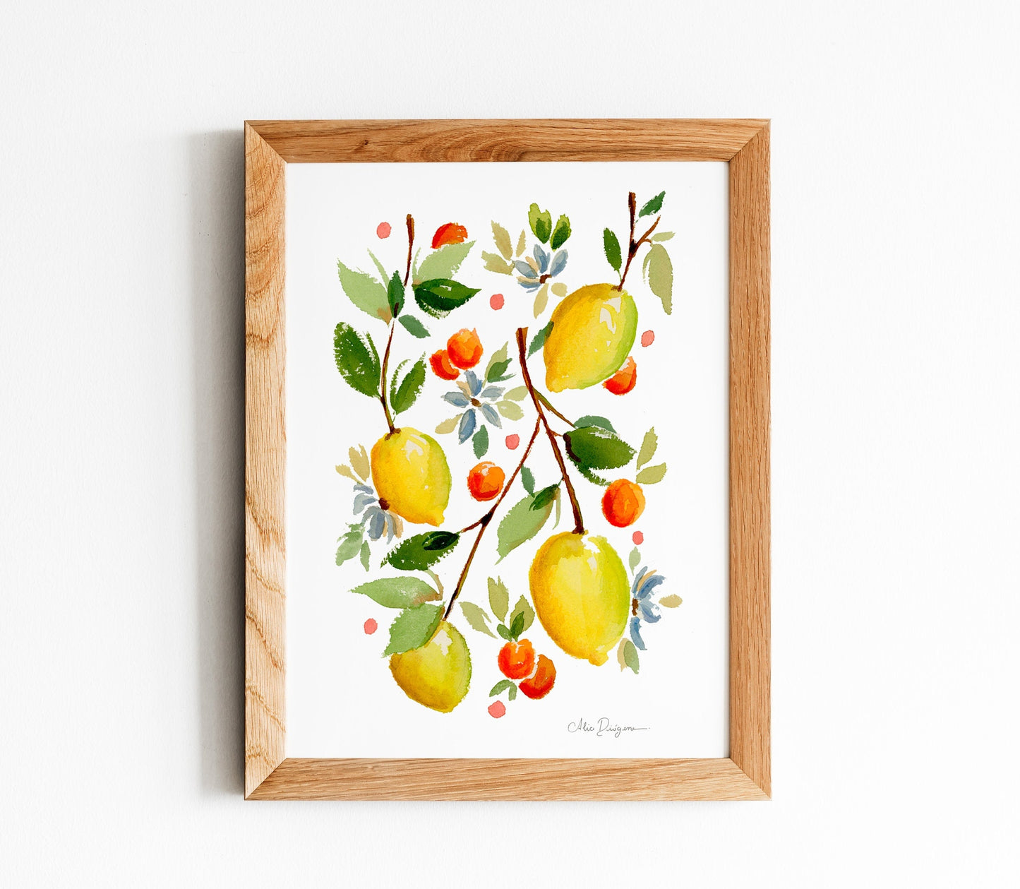 Lemons and Flowers - Original watercolour painting - Print | A4 and A5 | Matte finish