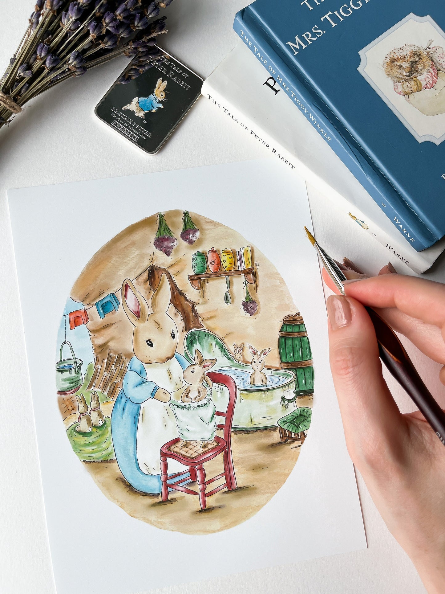Peter Rabbit, Bath Time - Watercolour painting - Print | 15 x 20cm