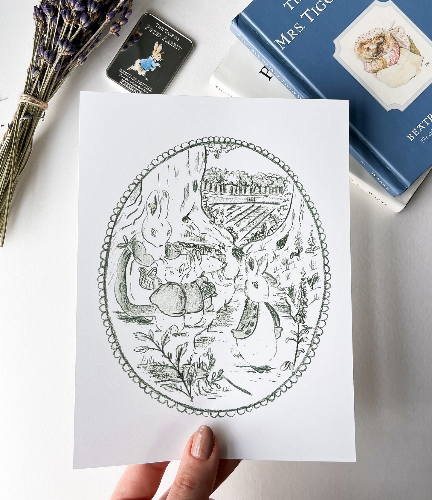 Peter Rabbit, 'Don't go into Mr. McGregor's garden' - Drawing - Print | 15 x 20cm