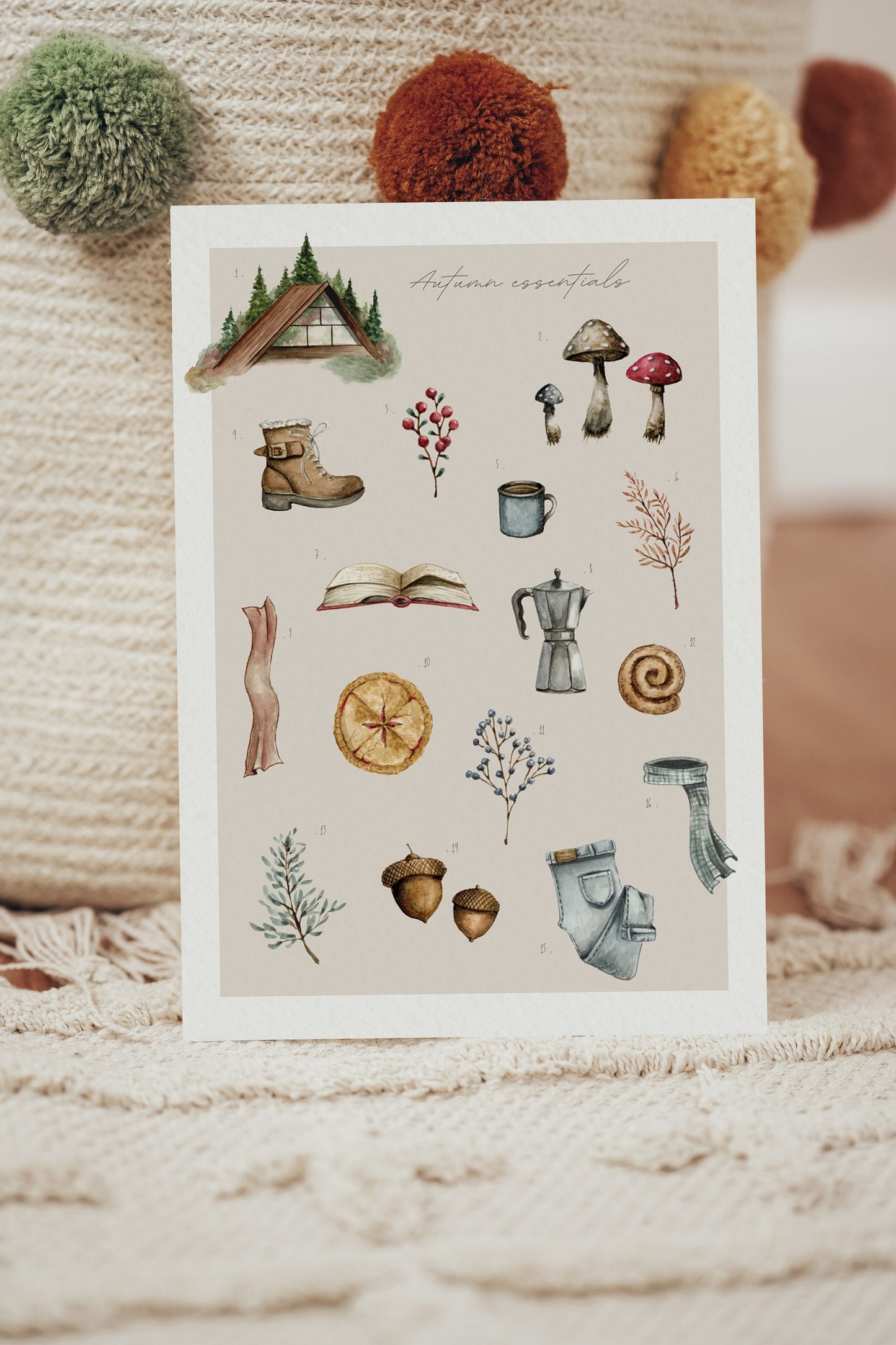 Watercolour painting, Cozy Autumn Essentials - Print | A5 - Autumn paintings