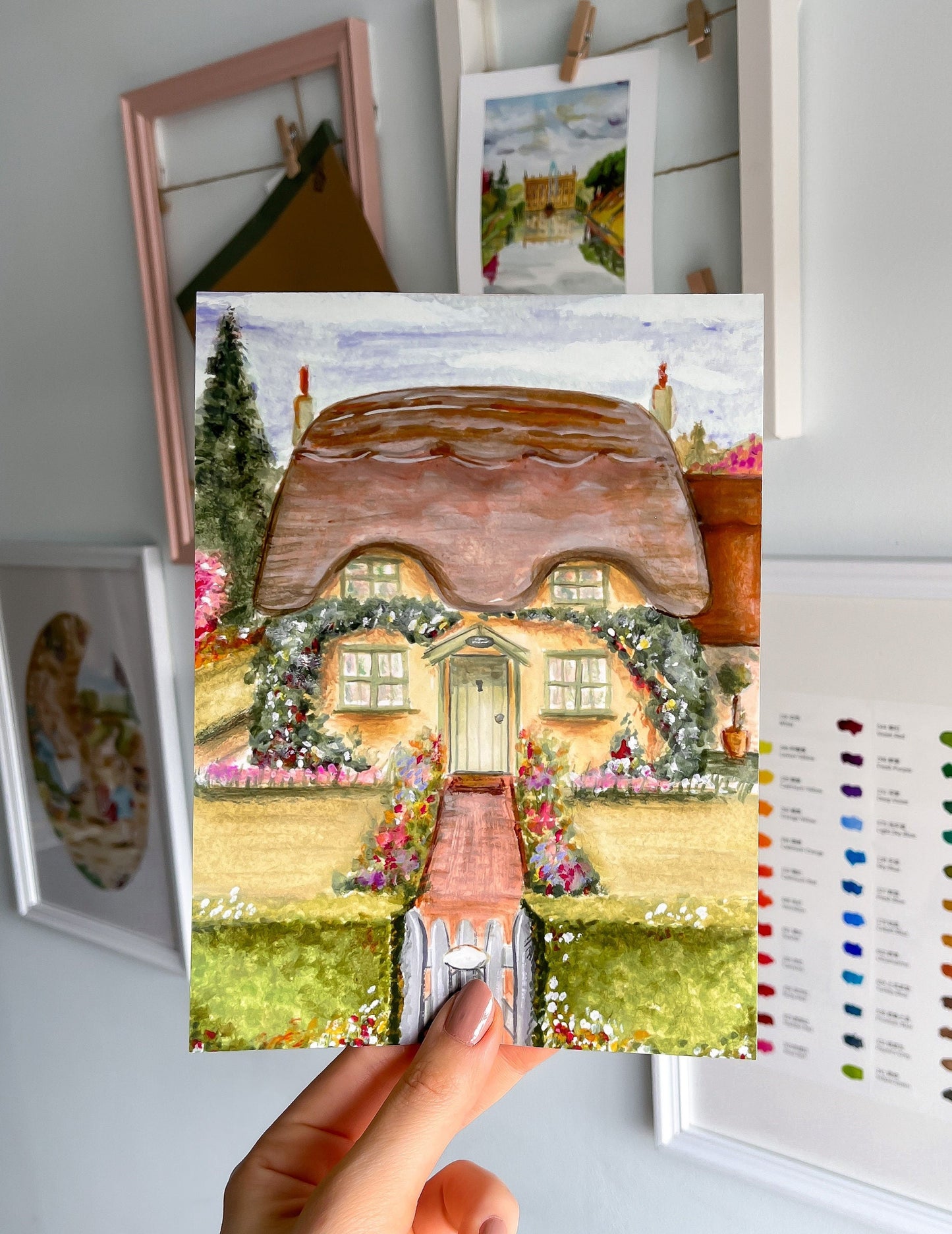 The Rose Cottage - Original gouache painting - Print | 15 X 20cm