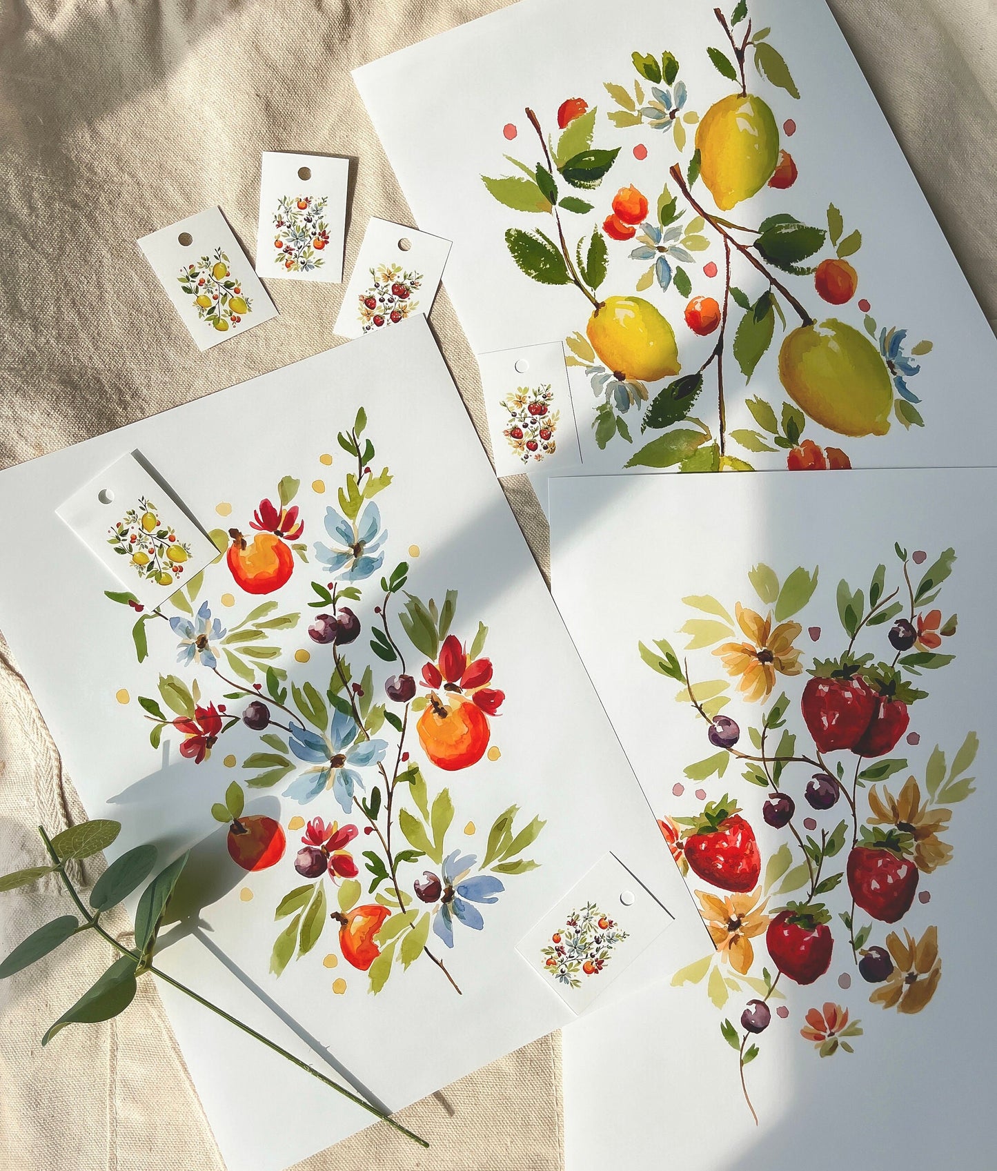 Strawberries and Flowers - Original watercolour painting - Print | A4 and A5 | Matte finish