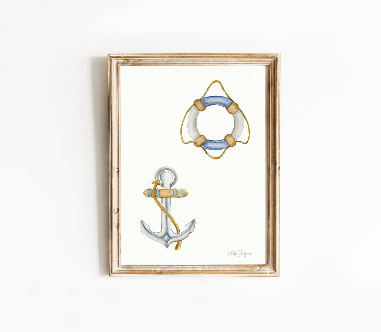 NEW Nautical Watercolour painting - Print | A5 - Vintage water floater and anchor (Nautical Collection)