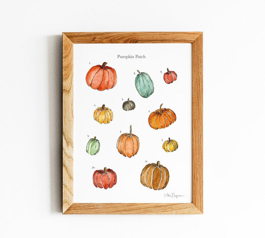 Watercolour painting, Pumpkin Patch - Print | 15 x 20 cm