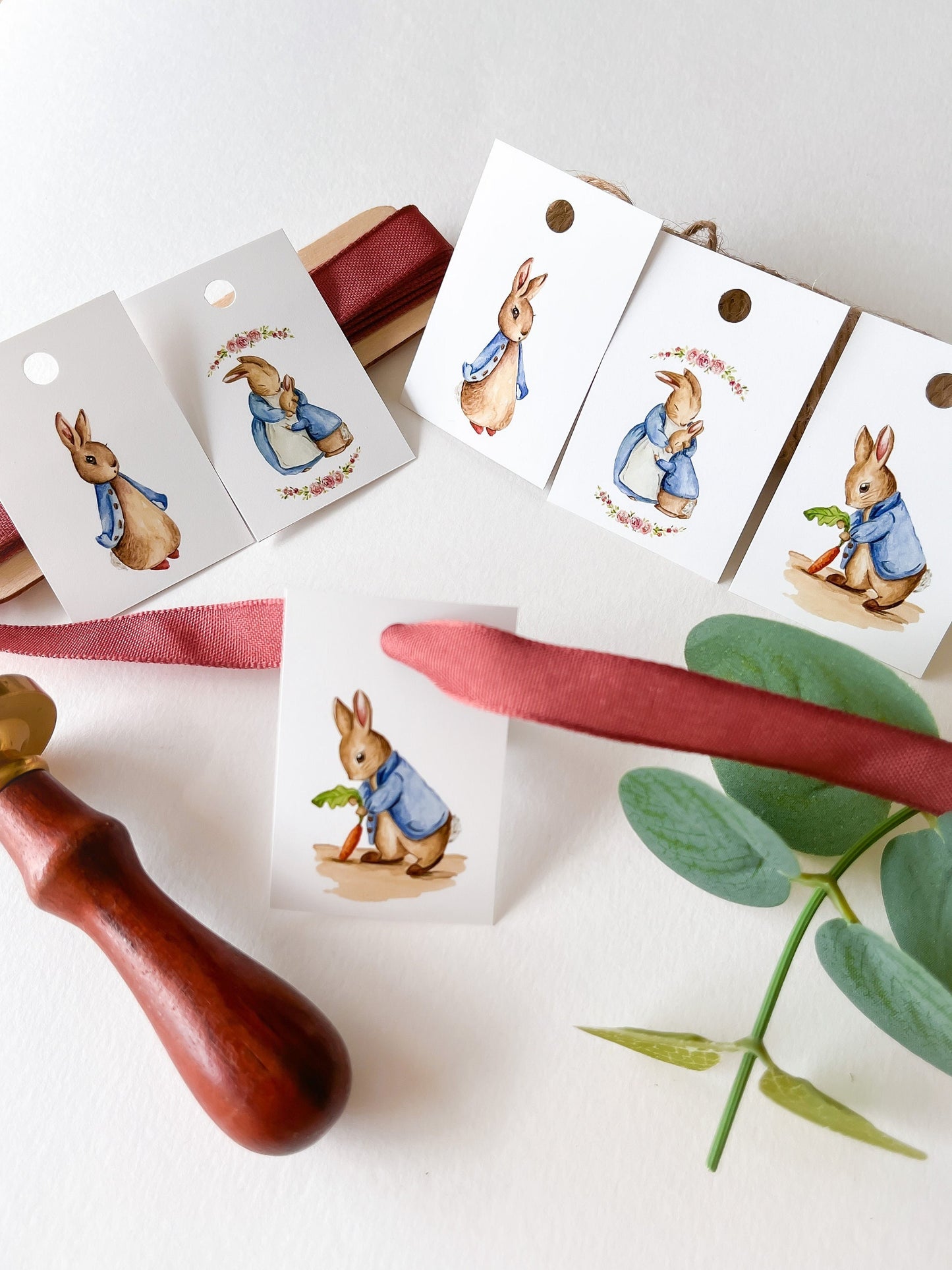 Peter Rabbit Tags - Set of 6 pcs | 3 handmade watercolour designs